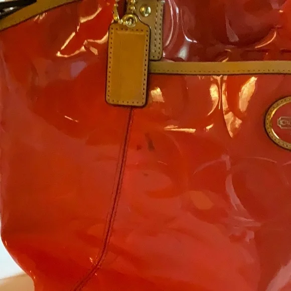 Coach Orange Patent Leather Tote Bag - Picture 4 of 7